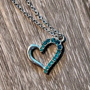 🧊Silver and Blue topaz Heart Pendant Necklace